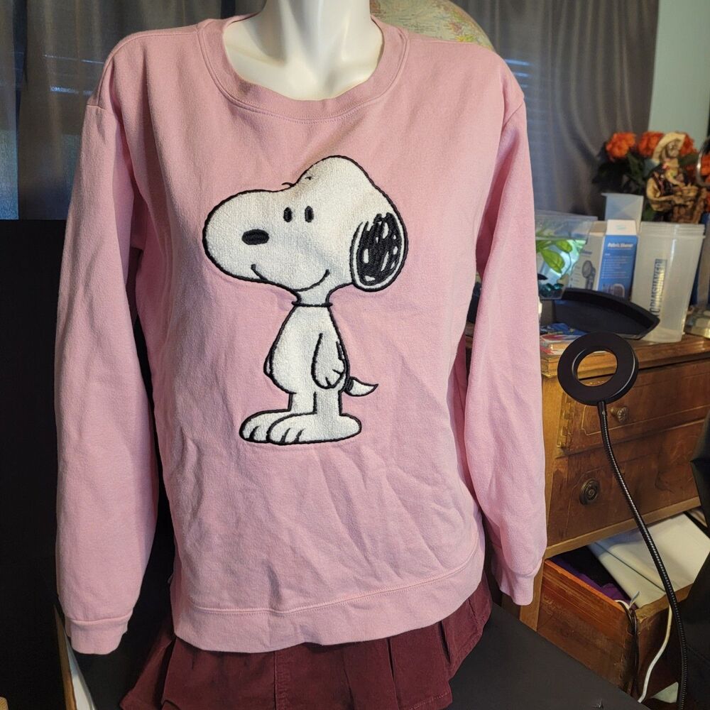 Peanuts Snoopy Women's Pink Graphic Print Crewneck Pullover Sweatshirt XL